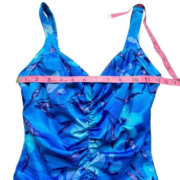 MAXINE of HOLLYWOOD One Piece Swimsuit Ruched Front Beachy Vacation Blue 14 5-40 - Picture 5 of 12